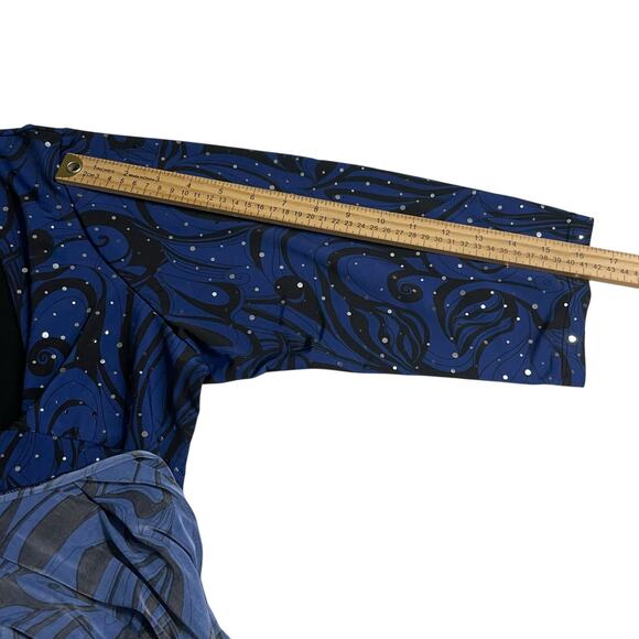 Lane Bryant Womens Blouse Size 18/20 Blue Black Silver Sparkle Tie Back Shirt - Picture 11 of 11